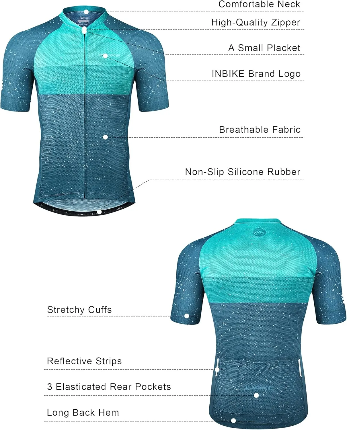 INBIKE Mens Cycling Jersey 3 Rear Pockets Moisture Wicking Short Sleeve Quick Dry Reflective Biking Shirts