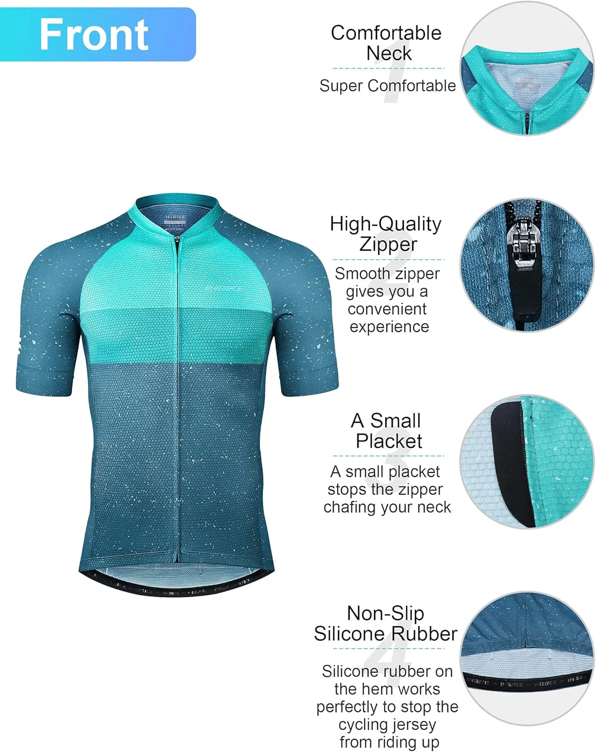 INBIKE Mens Cycling Jersey 3 Rear Pockets Moisture Wicking Short Sleeve Quick Dry Reflective Biking Shirts