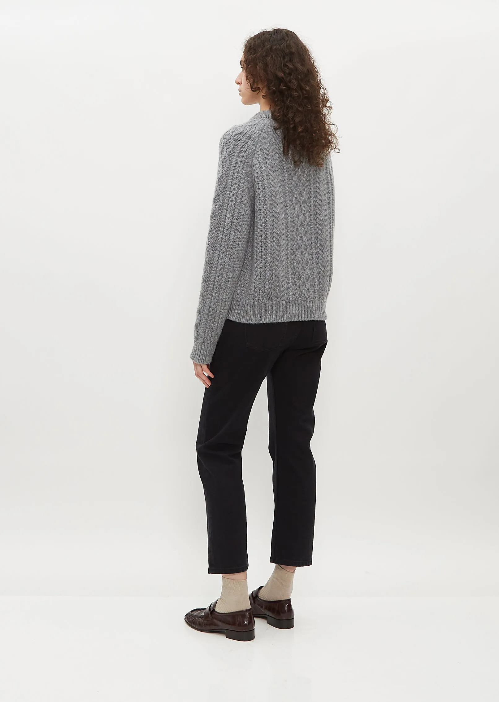 Isla Cable Knit Crew Sweater — Grey