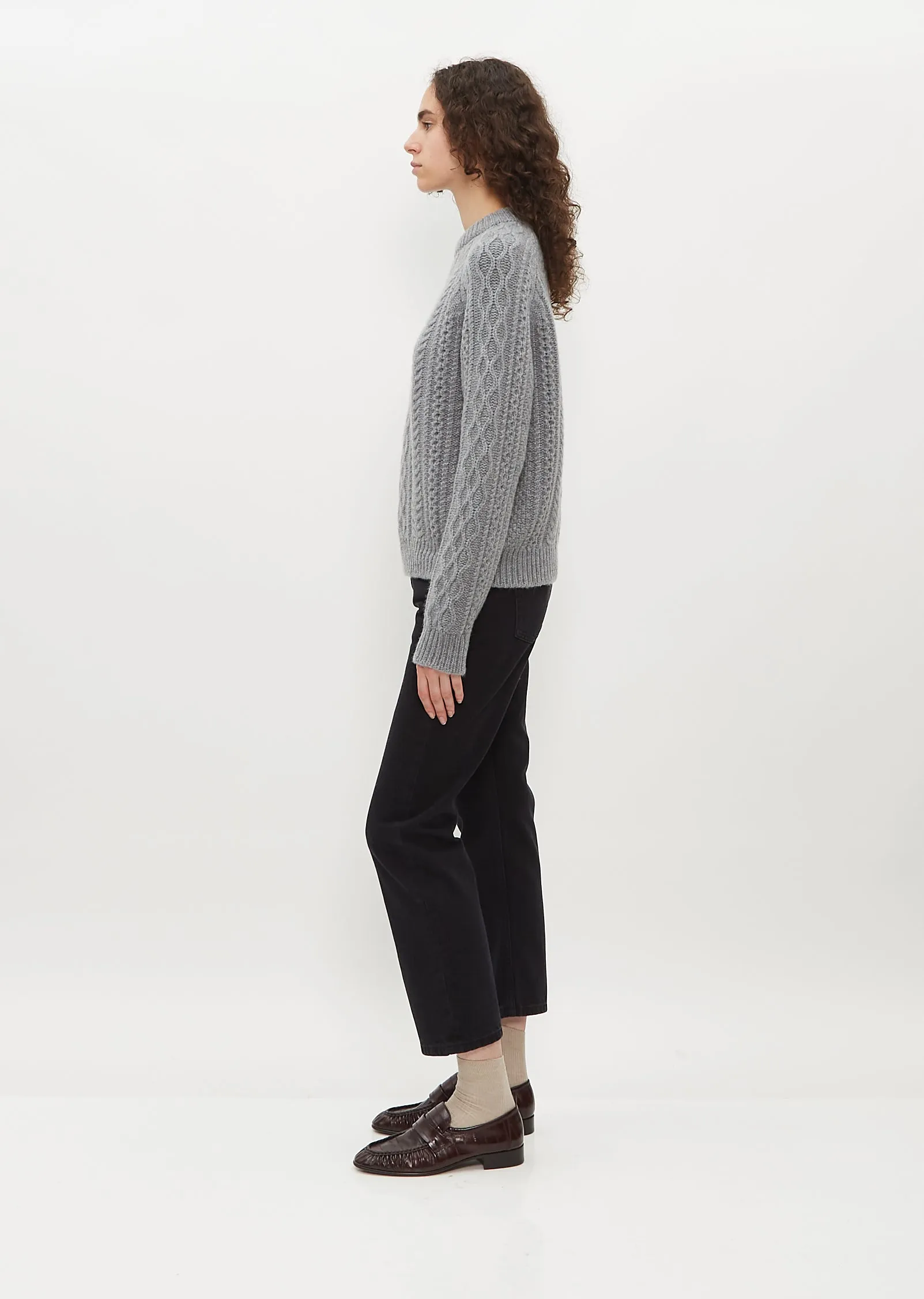 Isla Cable Knit Crew Sweater — Grey