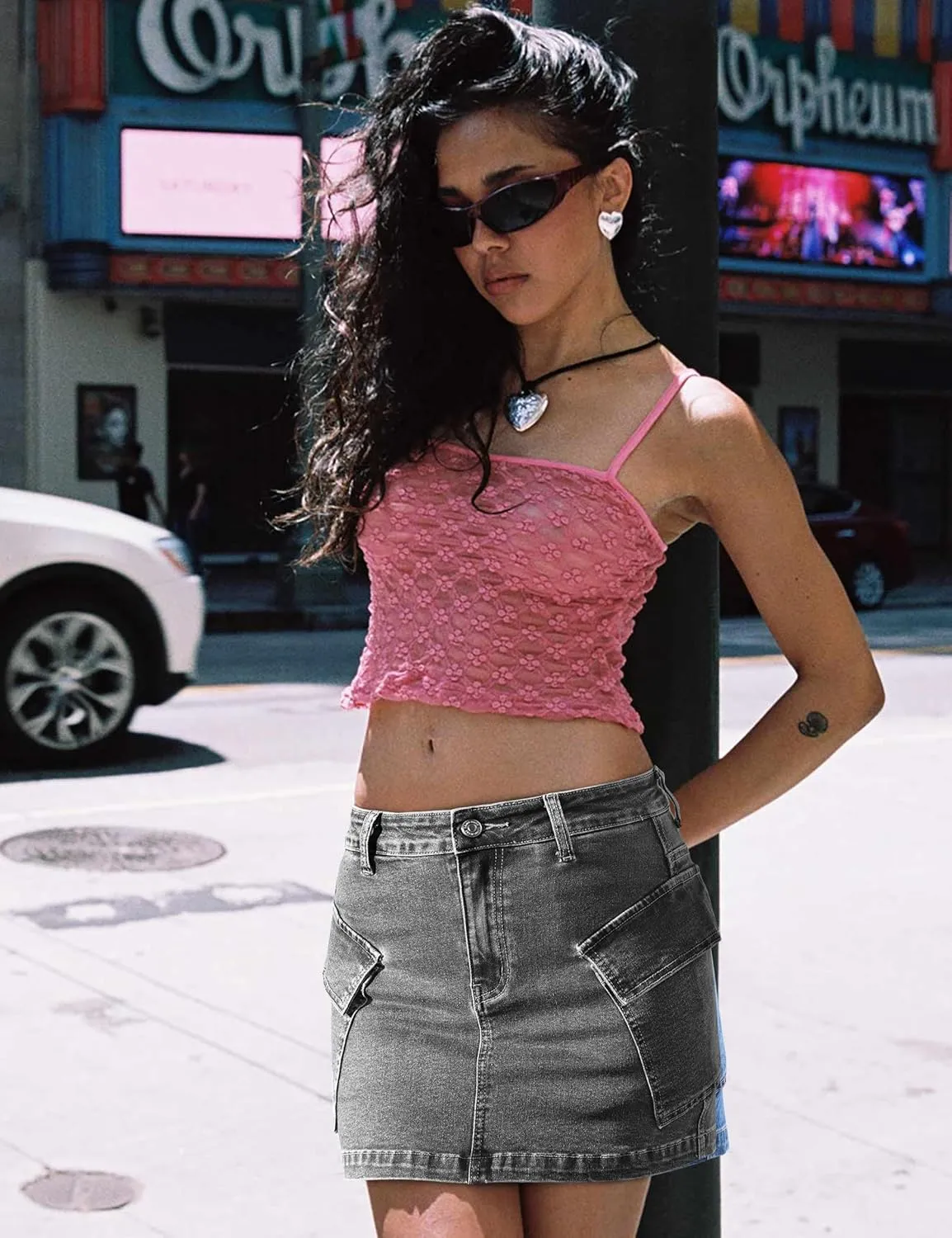 Jean Skirts for Women Denim Skirt Stretchy Jean Skort High Wasited Cargo Mini Denim Skirt with Flap Pockets