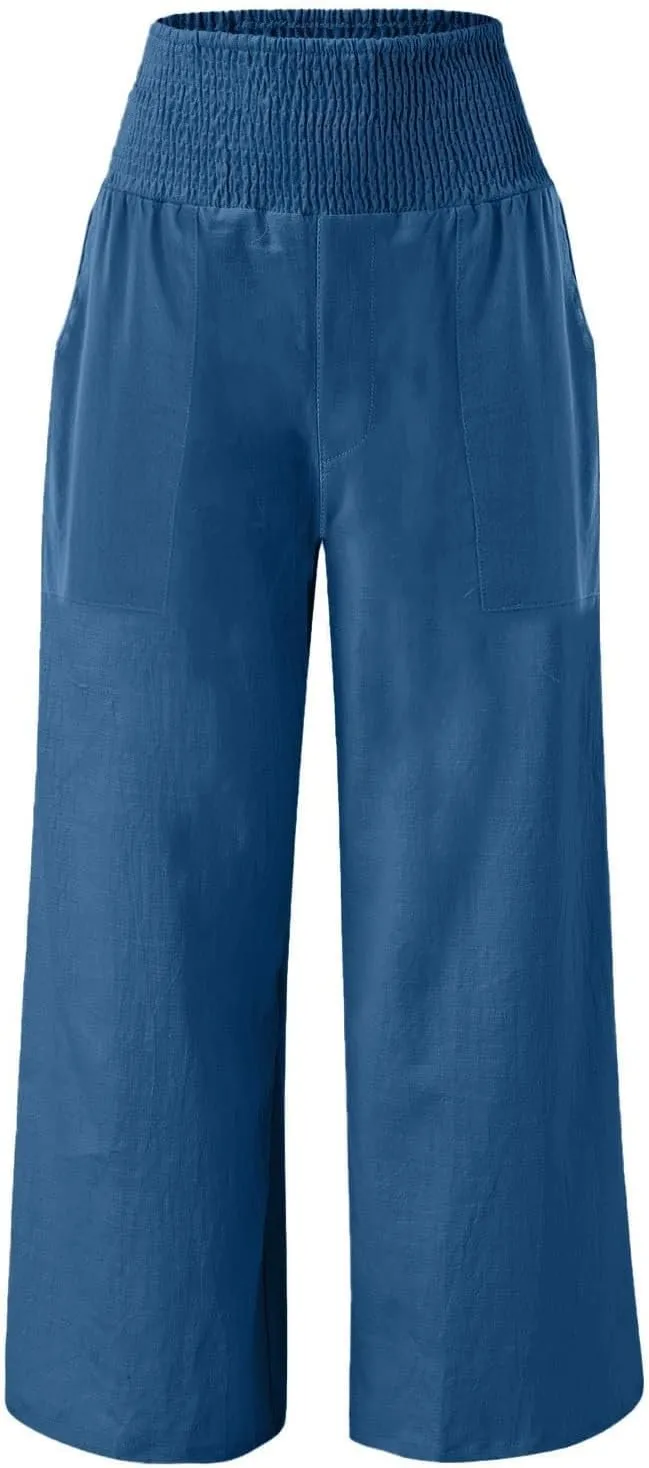 Khaki Linen Pants Women Wide Leg Flowy Breathable Friends' Gathering Beach Pants Spring Themed Party Casual Trousers