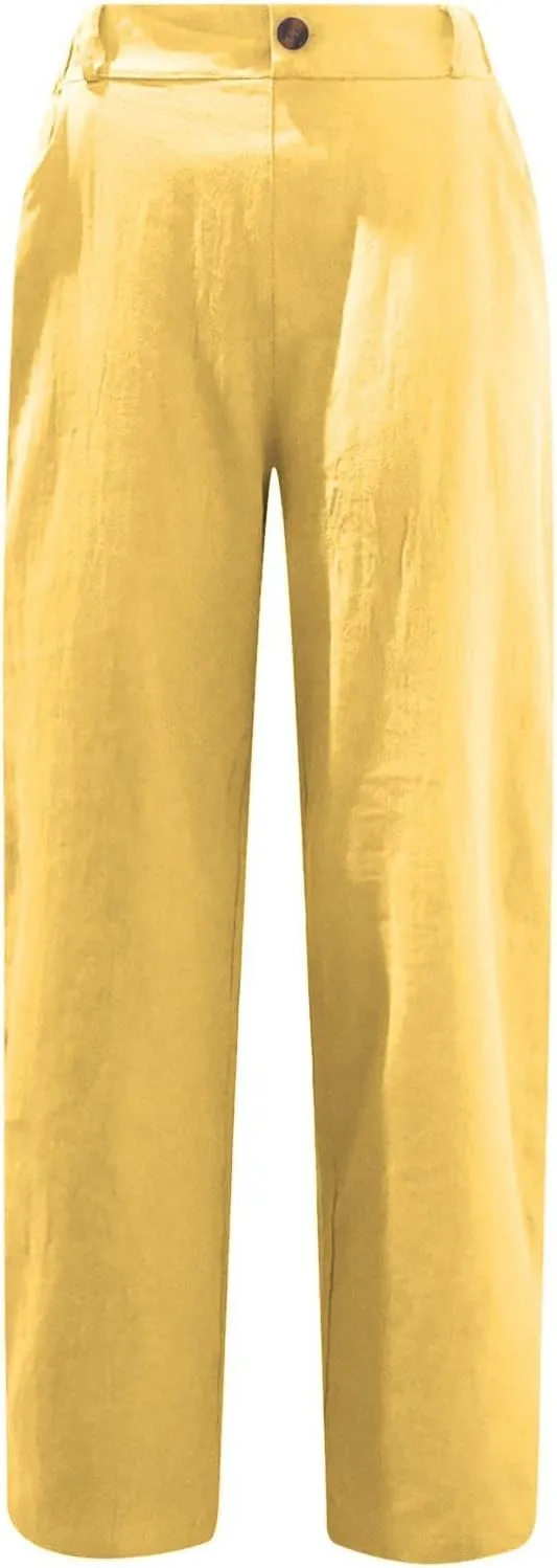 Ladies Linen Pants for Womens Summer Casual Harem Pant 7/8 Length High Waist Lightweight Cotton Linen Slacks Trousers