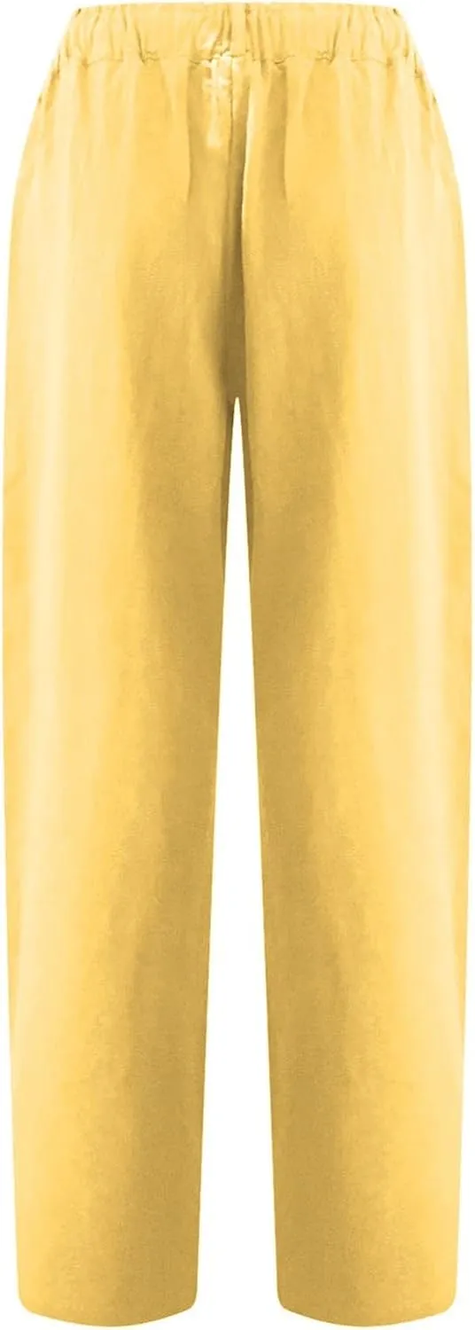 Ladies Linen Pants for Womens Summer Casual Harem Pant 7/8 Length High Waist Lightweight Cotton Linen Slacks Trousers