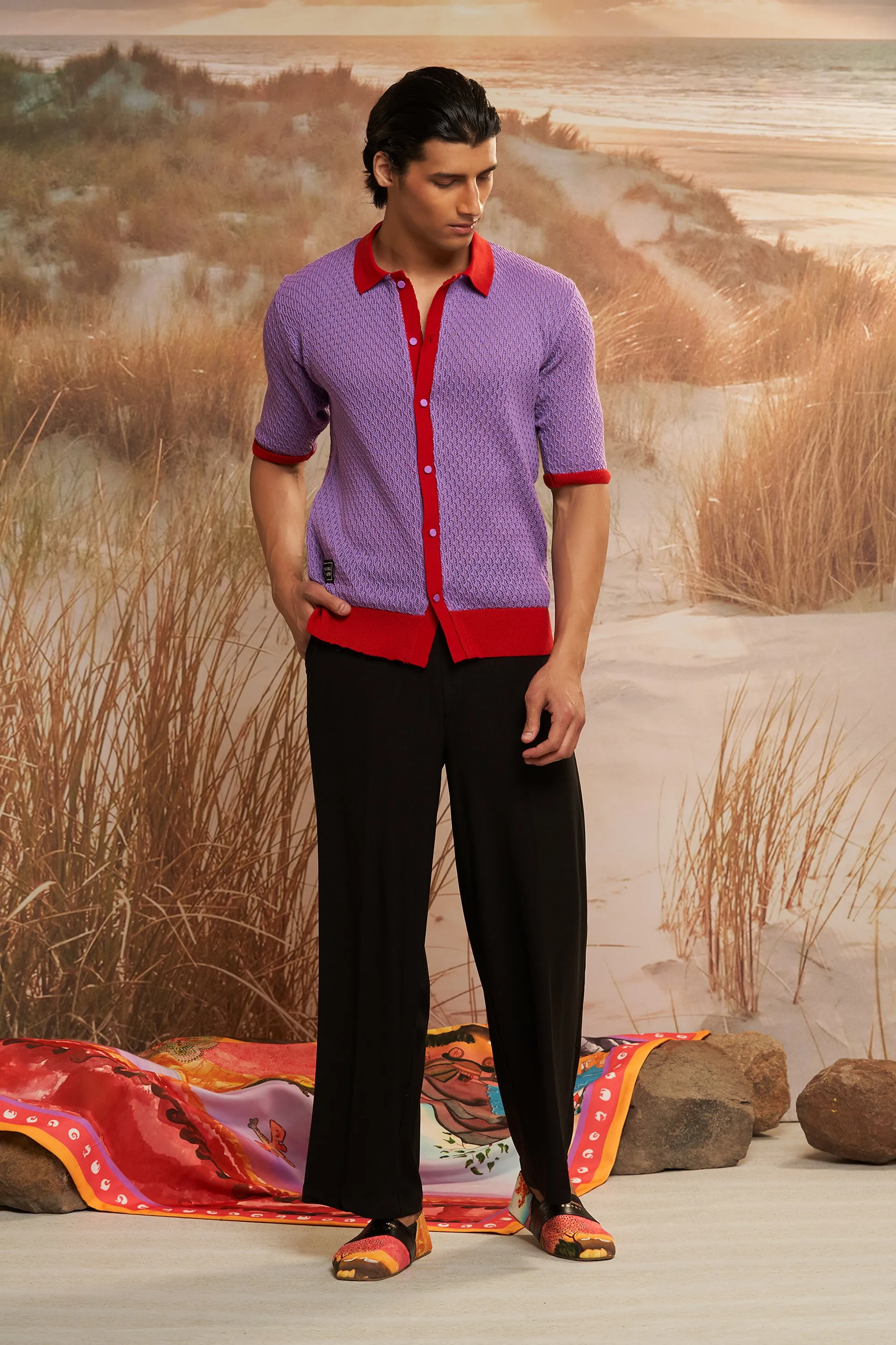 Lavender Solscape Jacquard Knit Shirt