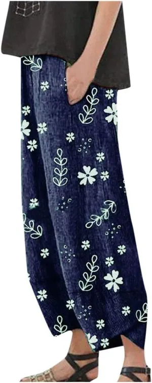 LCMTWX Cotton Pants for Women Casual Baggy Elastic Waist Trouser Wide Leg Pant with Pocket Fashion Pant Summer Pants for
