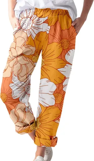 LCMTWX Linen Pants for Women Pants High Waisted Pant Smocked Pleated Loose Fit Casual Trousers Linen Pants Women Womens