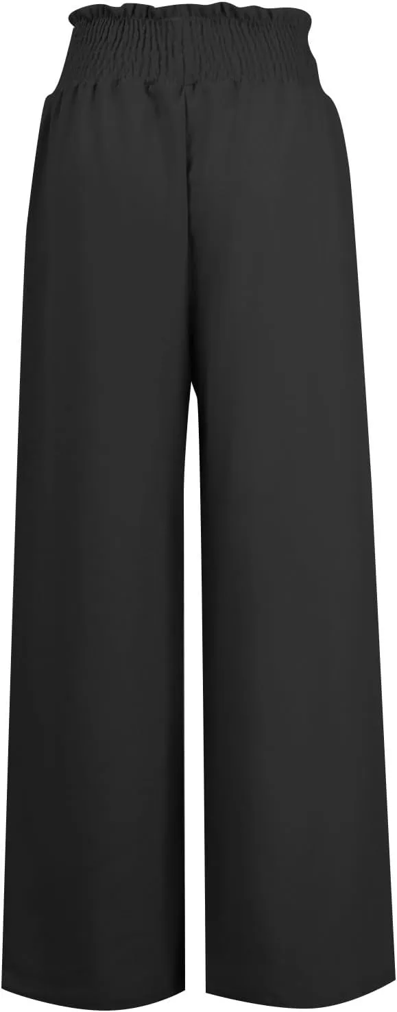 Linen Palazzo Pants for Women Plus Size Baggy Trousers with Pockets High Waist Straight Wide Leg Pants Casual Pants
