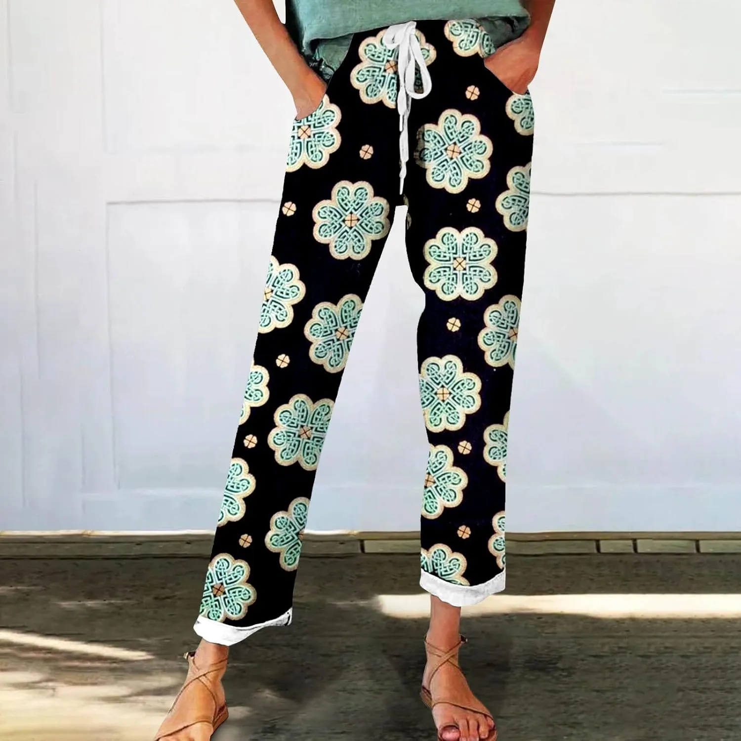 Linen Pant Suit Plus Size Spring Drawstring Linen Pants for Women High Waisted Womens Palazzo Pants