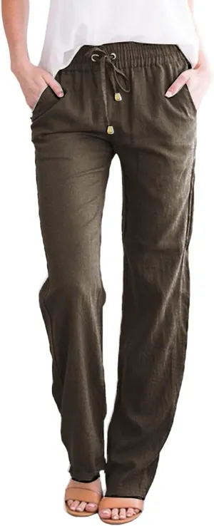 Linen Pants for Women 2025 Summer Drawstring Pants Casual Loose Wide Leg Lounge Trousers for Beach Travel Vacation