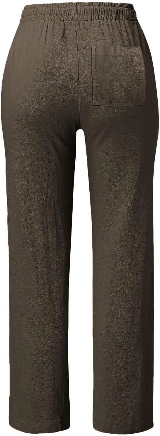 Linen Pants for Women 2025 Summer Drawstring Pants Casual Loose Wide Leg Lounge Trousers for Beach Travel Vacation