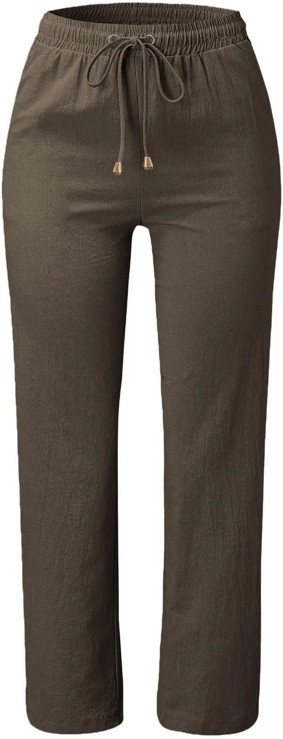 Linen Pants for Women 2025 Summer Drawstring Pants Casual Loose Wide Leg Lounge Trousers for Beach Travel Vacation