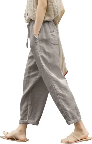 Linen Pants for Women 2025 Summer Straight Leg High Waist Elastic Lounge Pant Casual Baggy Lightweight Beach Trousers