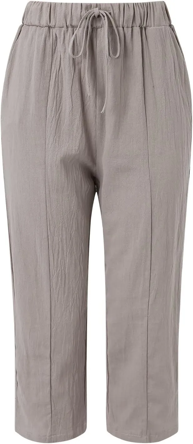 Linen Pants for Women 2025 Summer Straight Leg High Waist Elastic Lounge Pant Casual Baggy Lightweight Beach Trousers