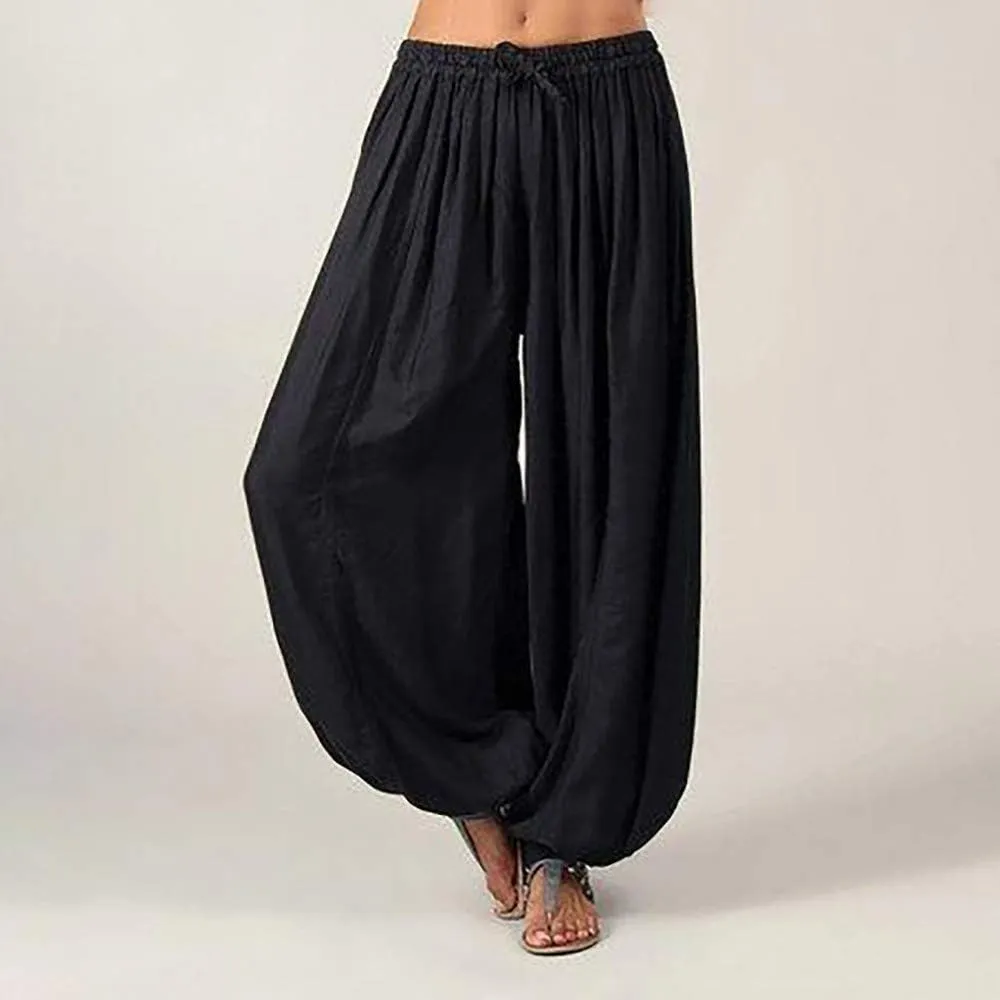 Linen Pants for Women Casual Baggy Baggy Waist Harem Pants with Pockets Solid Sweatpants Palazzo Pants for Women