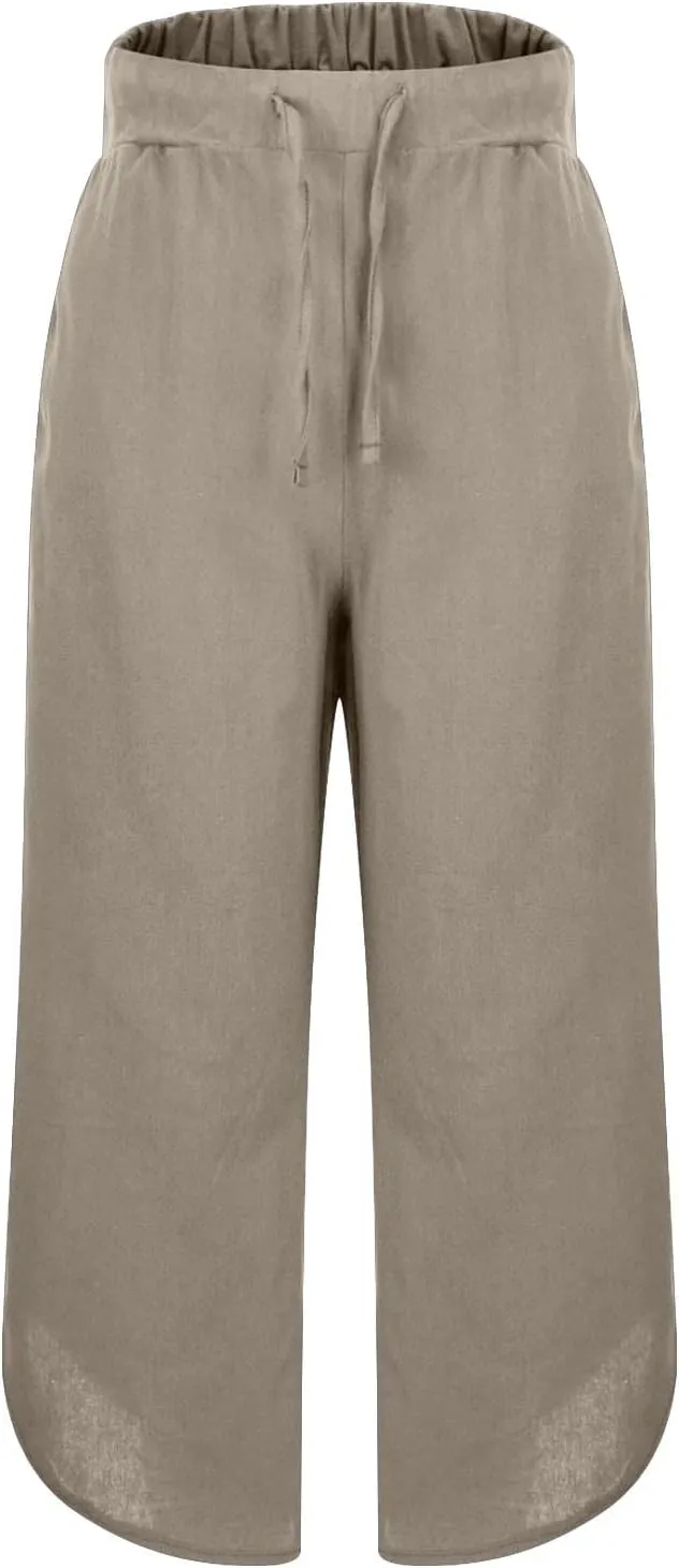 Linen Pants for Women Casual High Waisted Drawstring Harem Pants Summer Cropped Lounge Trousers with Pockets