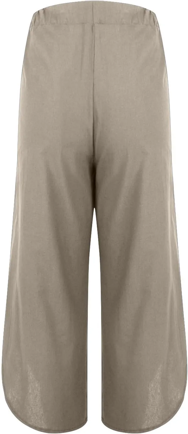 Linen Pants for Women Casual High Waisted Drawstring Harem Pants Summer Cropped Lounge Trousers with Pockets