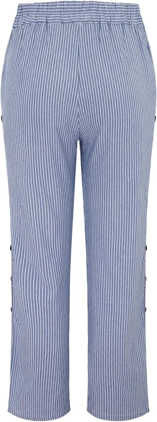 Linen Pants for Women Plus Size Trendy Striped Spring Summer Gauze Pants 2025 Casual Elastic Waist Comfy Trousers