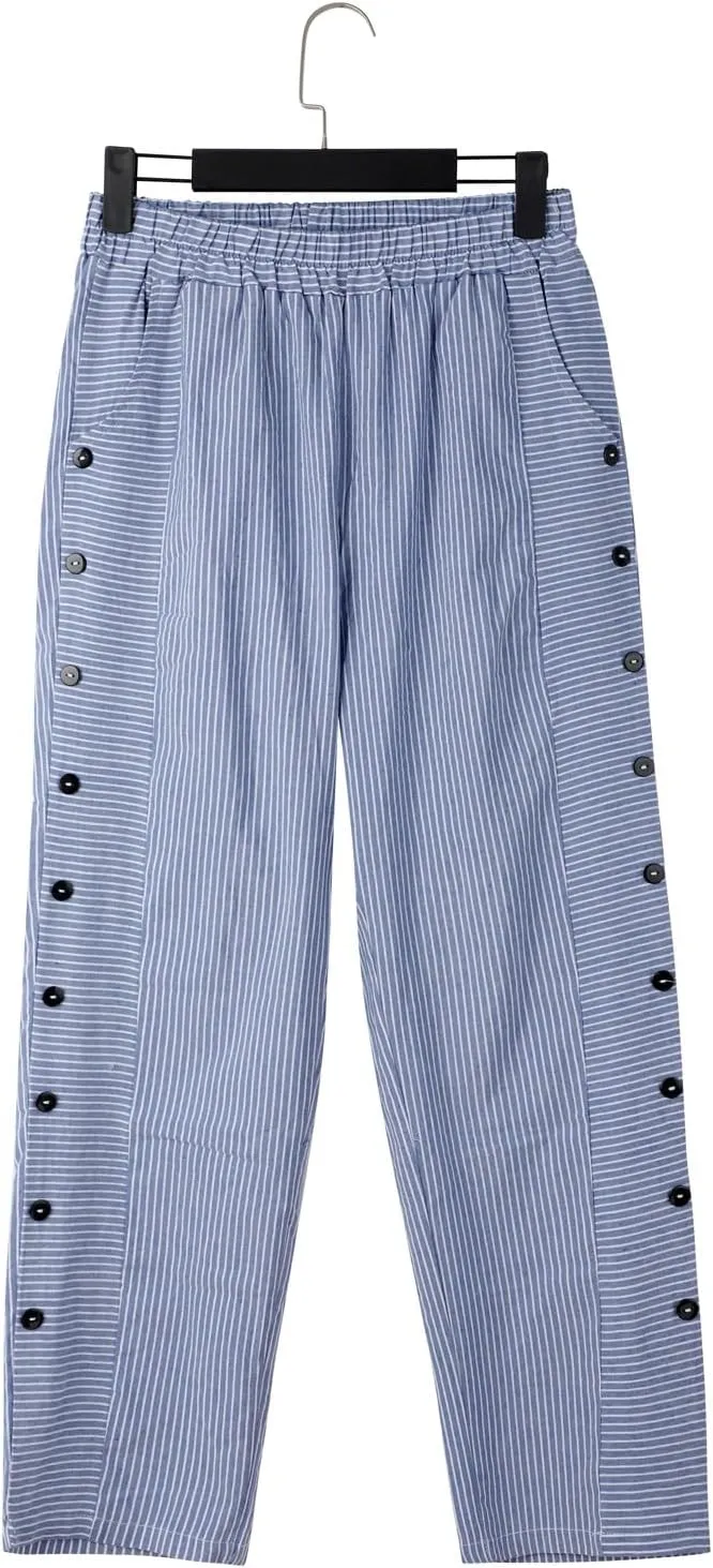 Linen Pants for Women Plus Size Trendy Striped Spring Summer Gauze Pants 2025 Casual Elastic Waist Comfy Trousers