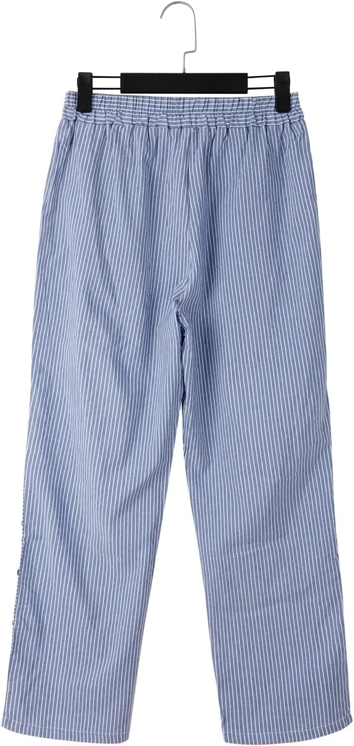 Linen Pants for Women Plus Size Trendy Striped Spring Summer Gauze Pants 2025 Casual Elastic Waist Comfy Trousers