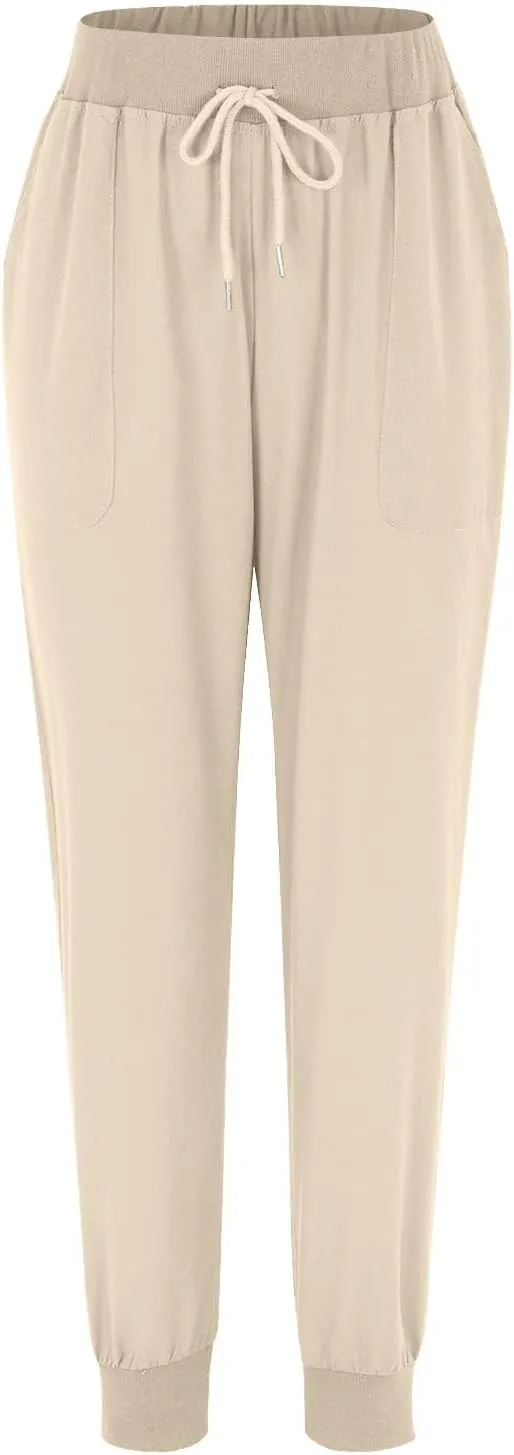 Linen Pants Women Palazzo Pants Petite Dressy Elastic Waist Tapered Leg Summer Casual Jogger Lightweight Trousers