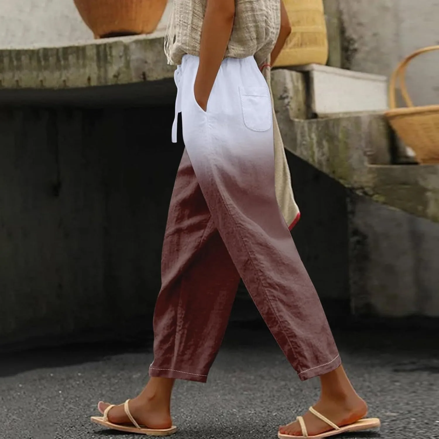 Linen Pants Women Petite Short Sleeve Independence Day American Flag Print Family Print Pants Pants for Women 2024