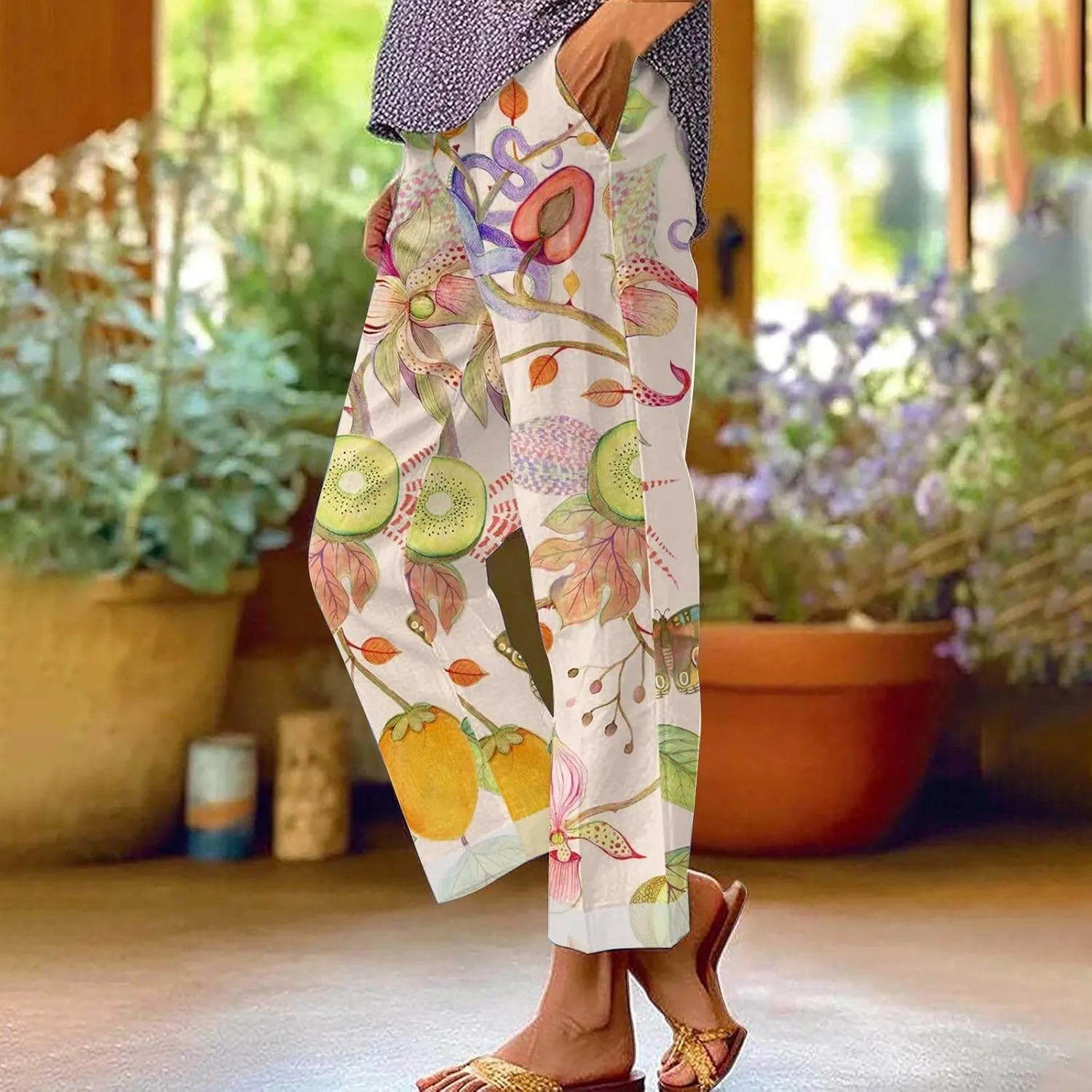 Linen Pants Women Solid Elastic Pants Long Drawstring Linen Women Waist Cotton Casual Pants Beach Trousers with Boho
