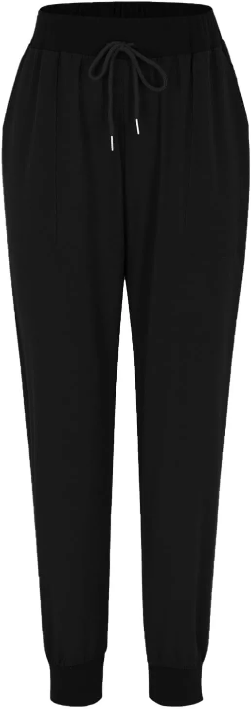 Linen Pants Women Summer Drawstring Elastic Waist Tapered Leg Pants Cotton Linen Jogger Beach Trousers with Pockets