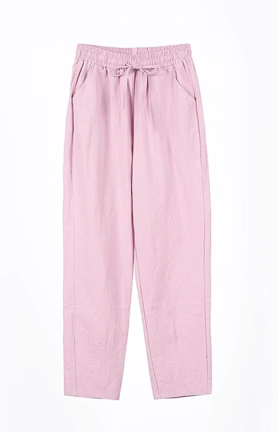 Linen Pants Women Summer Straight Leg Drawstring Palazzo Pants High Elastic Waist Trousers with Pockets
