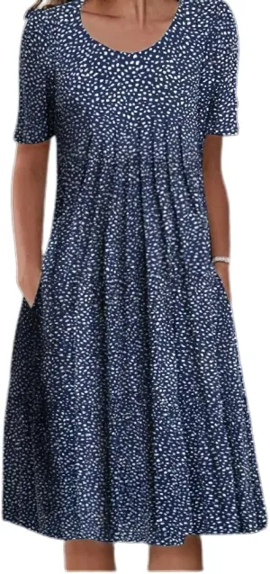 LOAIHA Women's Boho Floral Print Short Sleeve T Shirt Dress Summer Casual Loose Swing Tshirt Midi Dresses with Pockets