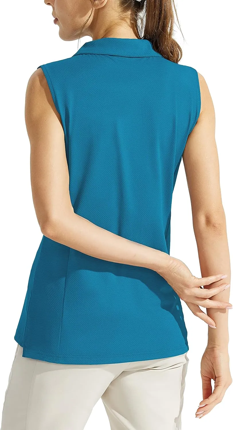 Looleafy Women's Sleeveless Golf Shirt Quick Dry Tennis Tank Tops Golf Polo Shirts for Women with Collar