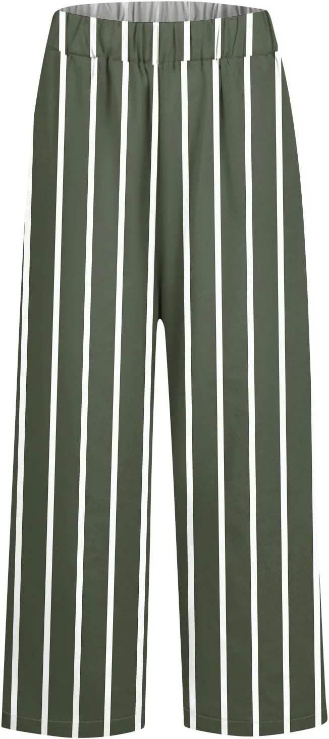 Lounge Pants Women Petite Linen Elastic Waisted Drawstring Pants with Pockets Solid Casual Summer Cropped Pants