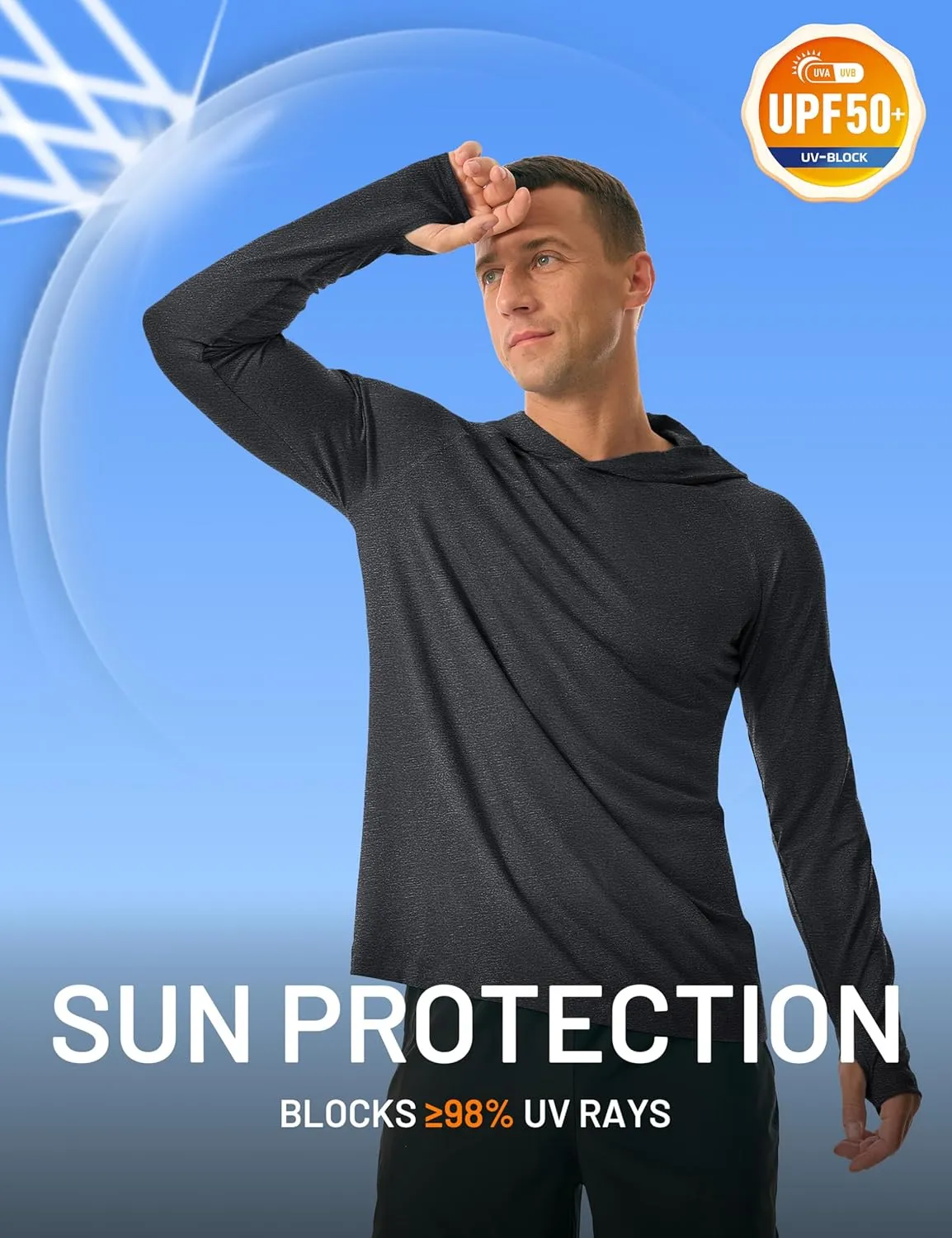 MAGCOMSEN Men's UPF 50  Sun Protection Hoodie Lightweight Long Sleeve Rash Guard Shirts Fishing Swim Athletic Workout