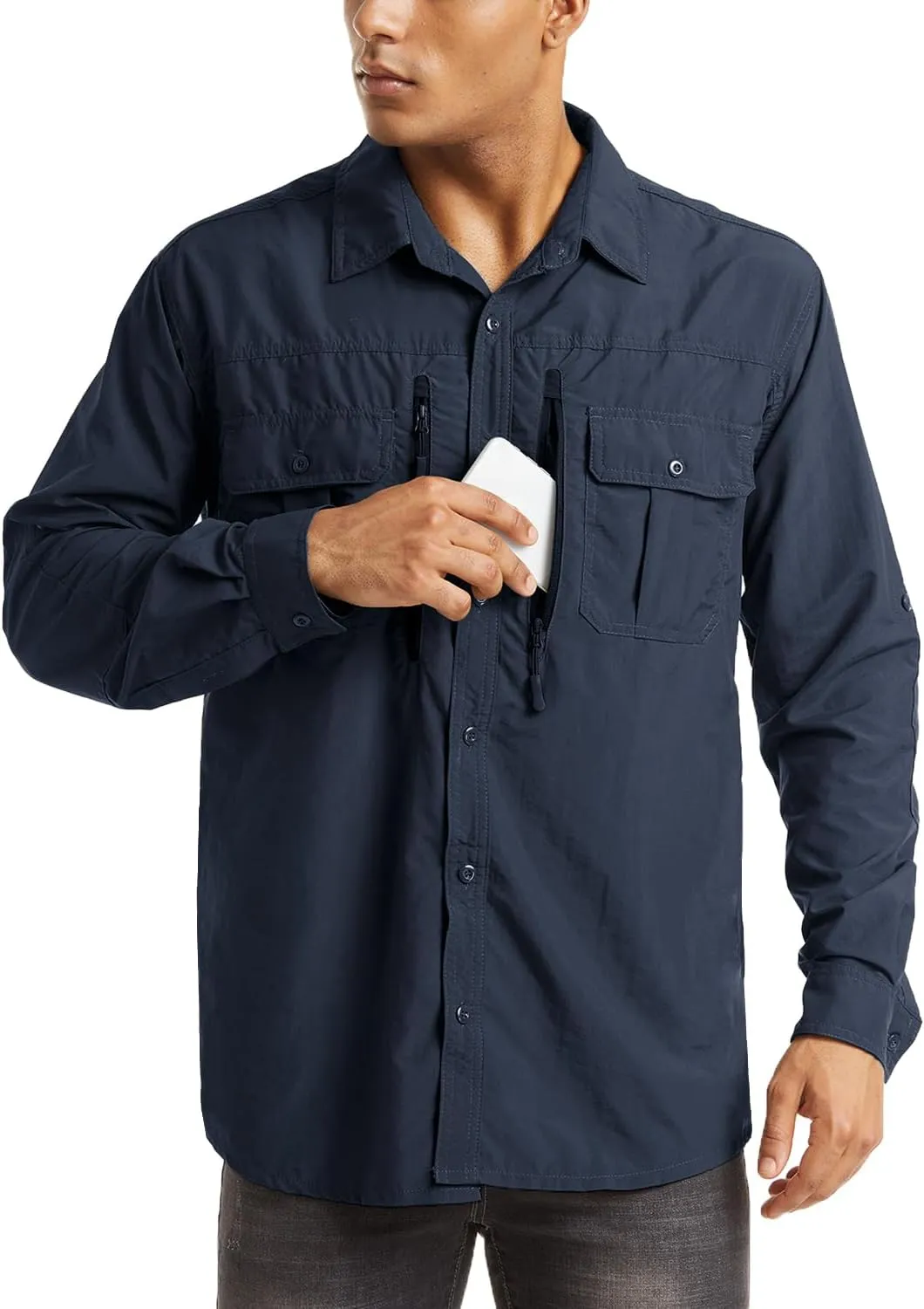 MAGCOMSEN Men's UPF 50  Sun Protection Shirts, Button Down Long Sleeve Shirt for Hiking, Fishing, Safari