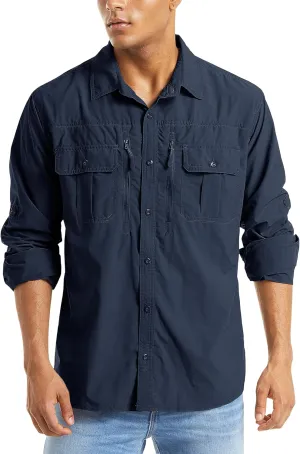 MAGCOMSEN Men's UPF 50  Sun Protection Shirts, Button Down Long Sleeve Shirt for Hiking, Fishing, Safari
