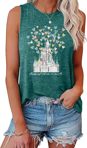 Magic Castle Tank Top Women Happiest Place On Earth Graphic Sleeveless Summer Holiday Vacation Trip Tops Shirts