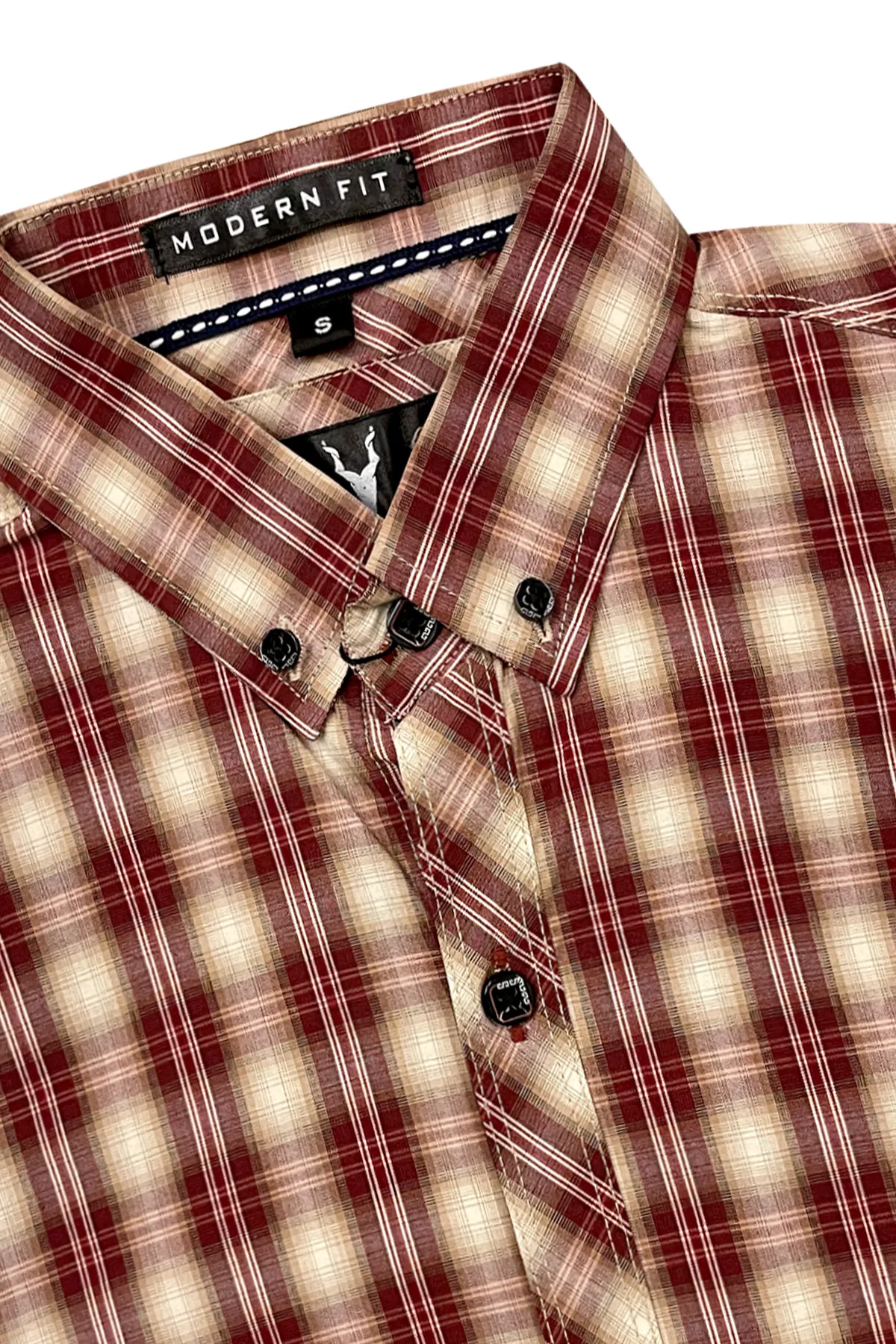 Maroon & Cream Button Down Casual Check Shirt