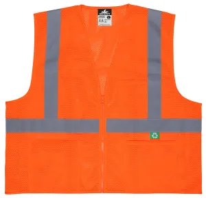 MCR Safety Recycled Mesh Vest,Orange,Class 2,Zip X2