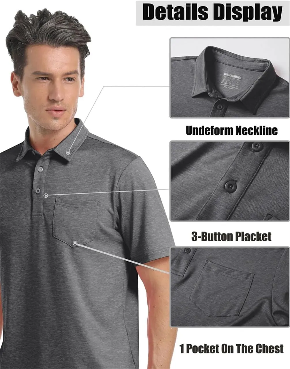 Men Quick Dry Lightweight Shirt Mens Golf Tennis Short Sleeve Shirts Outdoor Running Sports Tops with Pocket