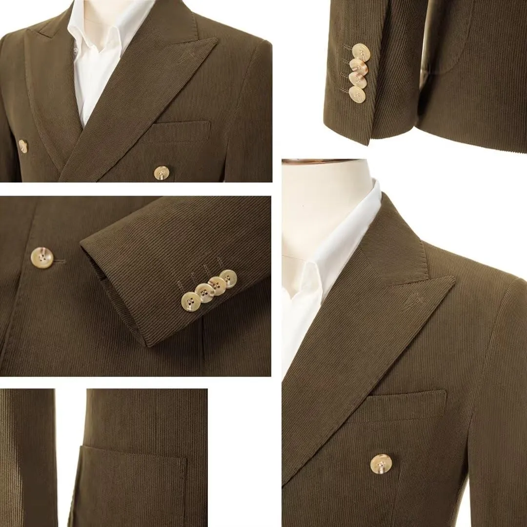 Men Suit Slim Fit Corduroy Blazer Suits Set for Mens 2 Piece Formal Tuxedo for Party Prom Evening Dinner Outfits Jacket Pant