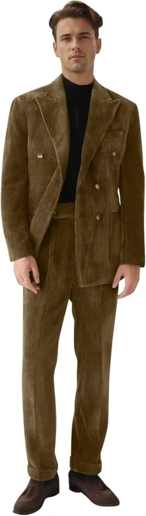 Men Suit Slim Fit Corduroy Blazer Suits Set for Mens 2 Piece Formal Tuxedo for Party Prom Evening Dinner Outfits Jacket Pant