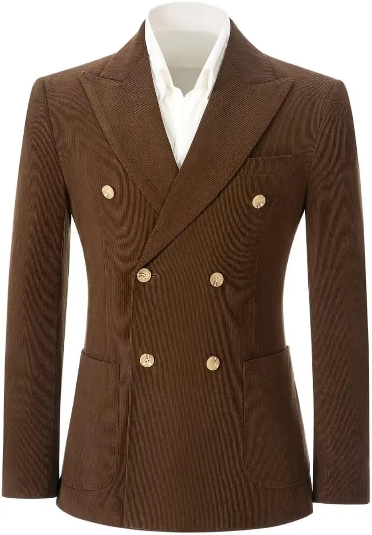 Men Suit Slim Fit Corduroy Blazer Suits Set for Mens 2 Piece Formal Tuxedo for Party Prom Evening Dinner Outfits Jacket Pant