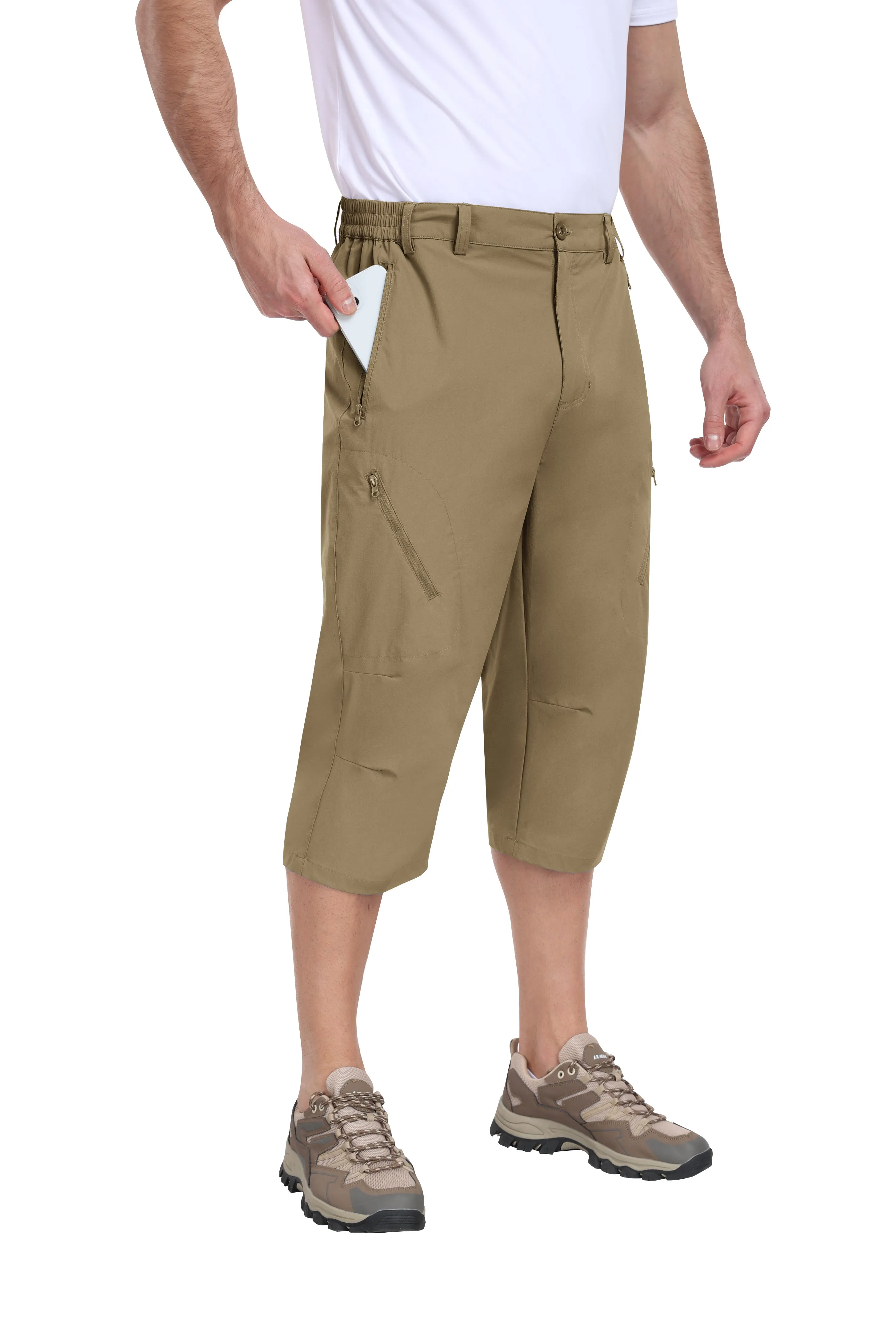 Men summer hiking solid color capri pants