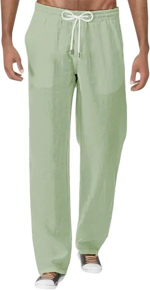 Men's 2023 Trendy Linen Pants Loose Joggers Lightweight Straight Fast Dry Trousers with Pockers Yoga Beach Pants