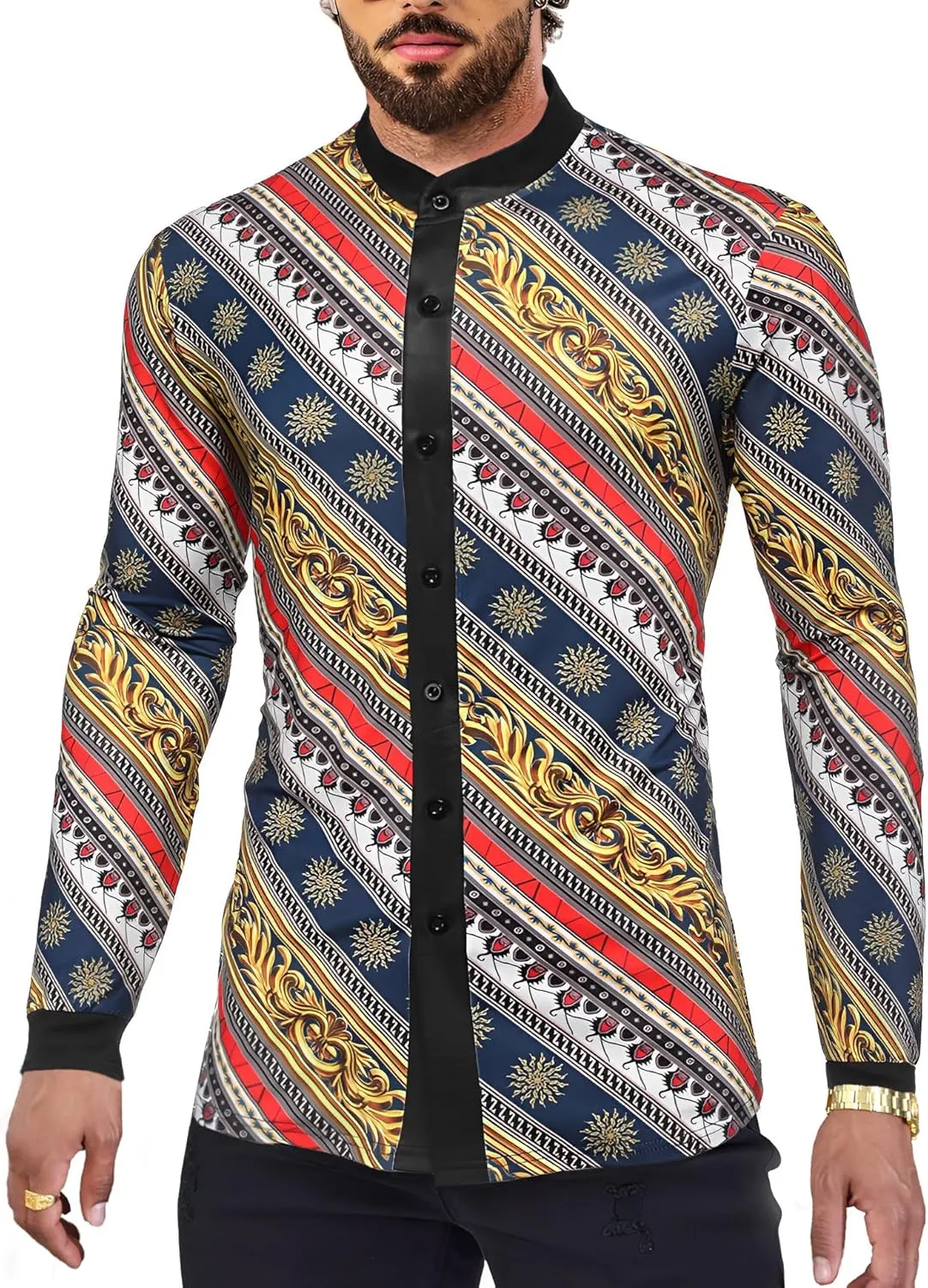 Men's African Traditional Pattern Print Shirt Casual Long Sleeve Button Down Shirts Luxury Printed Dashiki for Men