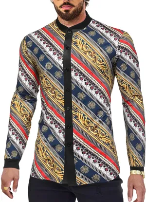 Men's African Traditional Pattern Print Shirt Casual Long Sleeve Button Down Shirts Luxury Printed Dashiki for Men