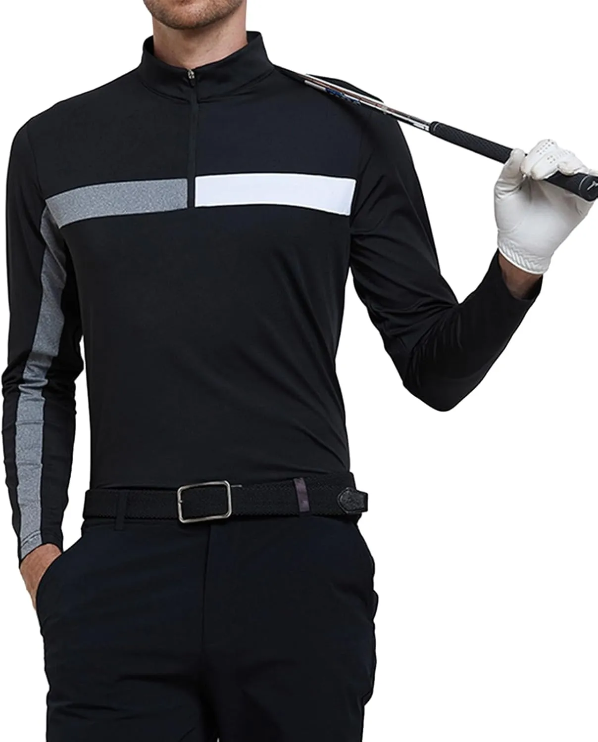 Men's Casual Long Sleeve Polo Shirts Quarter-Zipped Quick Dry Cotton Soft Outdoor Shirt for Men