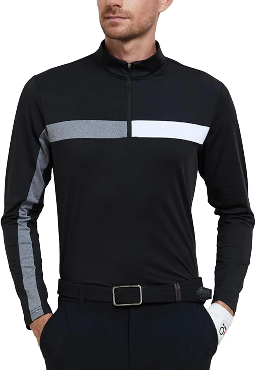 Men's Casual Long Sleeve Polo Shirts Quarter-Zipped Quick Dry Cotton Soft Outdoor Shirt for Men