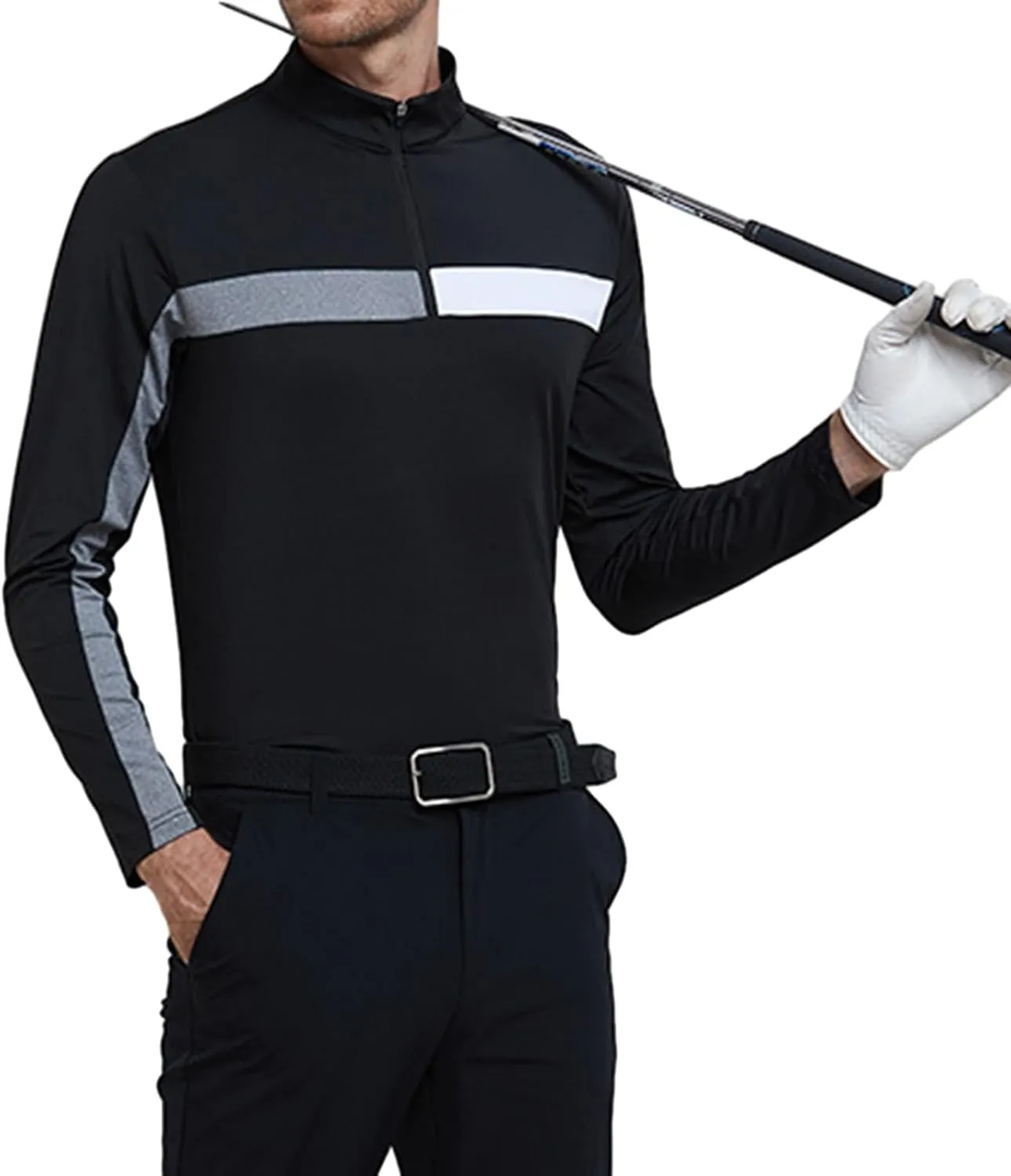 Men's Casual Long Sleeve Polo Shirts Quarter-Zipped Quick Dry Cotton Soft Outdoor Shirt for Men