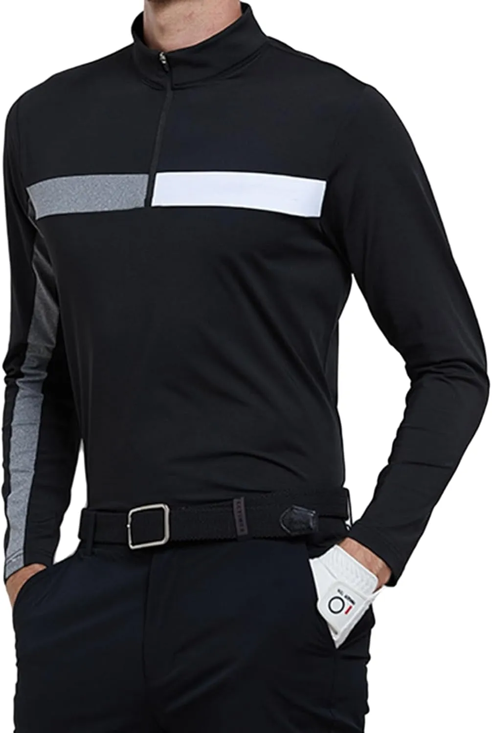 Men's Casual Long Sleeve Polo Shirts Quarter-Zipped Quick Dry Cotton Soft Outdoor Shirt for Men